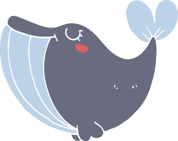 Bir insan tarafından çizilmiş düz renkli çizgi film balinası