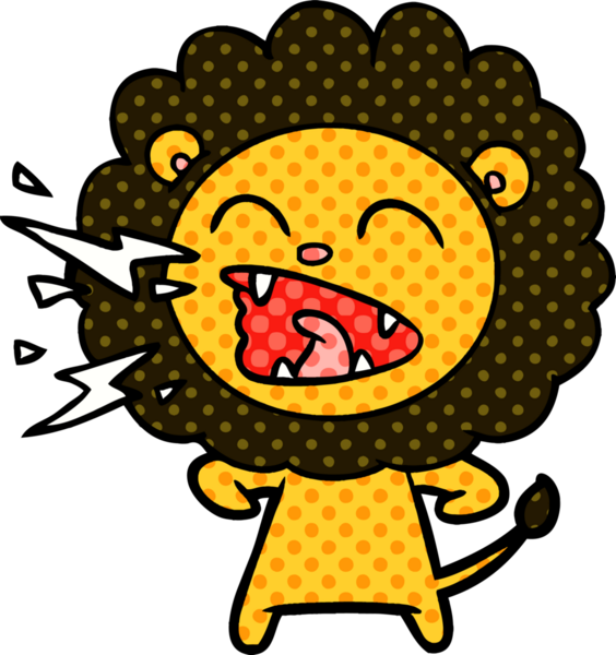 Bir insan tarafından çizilmiş kükreyen aslan çizgi filmi.