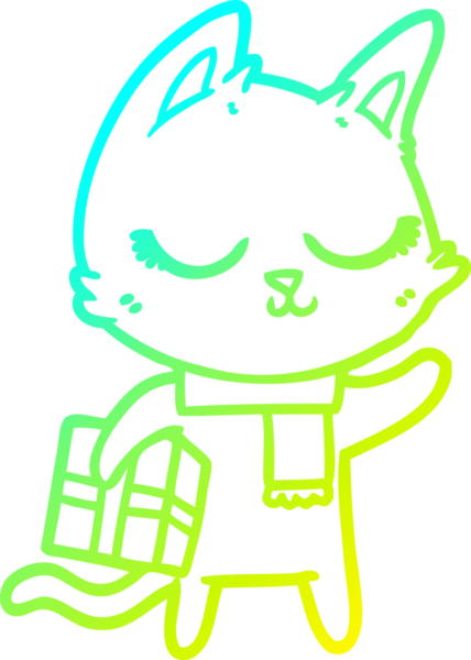 Bir insan tarafından çizilmiş sakin bir çizgi film kedisinin soğuk eğim çizgisi.