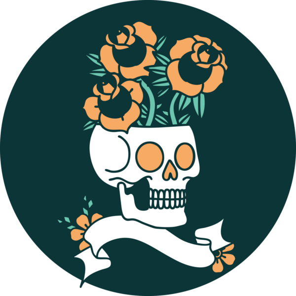 bir insan tarafından çizilmiş kafatası ve güller ile dövme tarzı simgesi