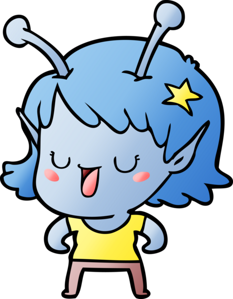 Bir insan tarafından çizilmiş mutlu uzaylı kız çizgi filmi.