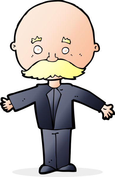 Bir insan tarafından çizilmiş bıyıklı bir çizgi film adamı.