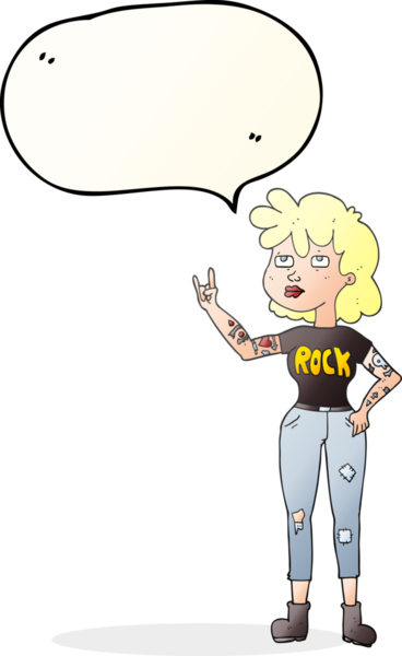 Bir insan tarafından çizilmiş serbest konuşma balonu çizilmiş rockçı kız.