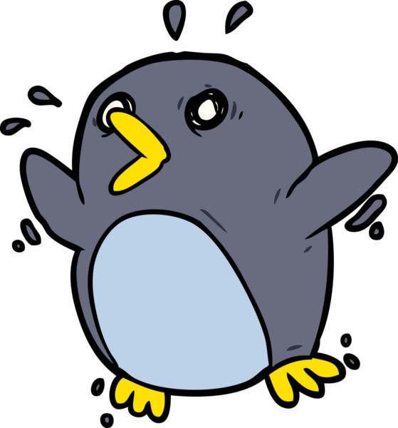 Bir insan tarafından çizilmiş korkmuş penguen çizgi filmi.