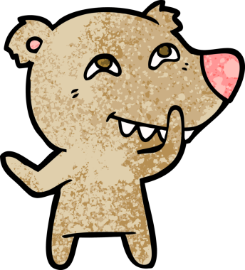 Bir insan tarafından çizilmiş dişleri gösteren çizgi film ayısı.