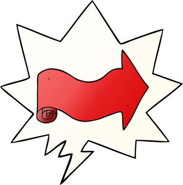 bir insan tarafından çizilmiş düzgün eğimli konuşma baloncuğu ile ok gösteren çizgi film