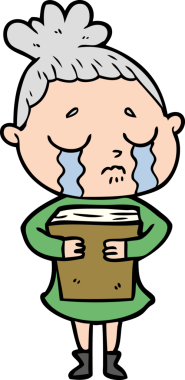 Bir insan tarafından çizilmiş kitabı tutan ağlayan kadın çizgi filmi.