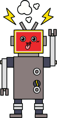 Bir insan tarafından çizilmiş çılgın bir robot çizgi filmi.