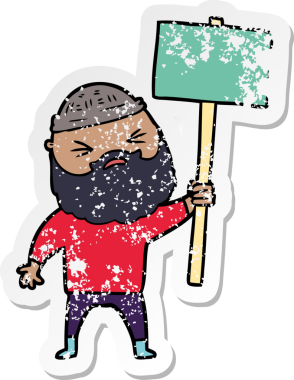 Bir insan tarafından çizilmiş sakallı bir çizgi film karakterinin sıkıntılı çıkartması.