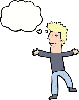 Bir insan tarafından çizilmiş düşünce baloncuğu olan stresli bir adam.