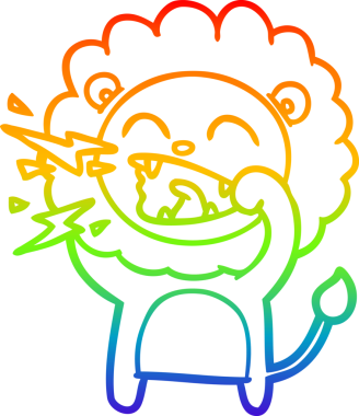 Gökkuşağı gradyan çizgi çizimi Bir insan tarafından çizilmiş kükreyen bir aslan