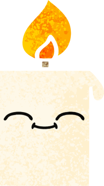 Bir insan tarafından çizilmiş yanan bir mumun retro çizim tarzı karikatürü