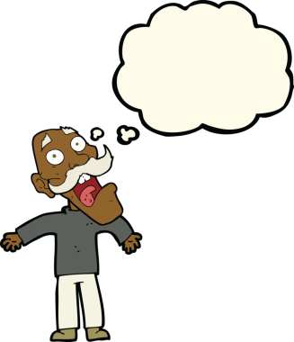 Karikatür, bir insan tarafından çizilmiş düşünce balonlu yaşlı adamı dehşete düşürdü.