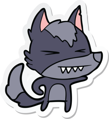 Bir insan tarafından çizilmiş kızgın bir kurt çizgi filminin çıkartması.