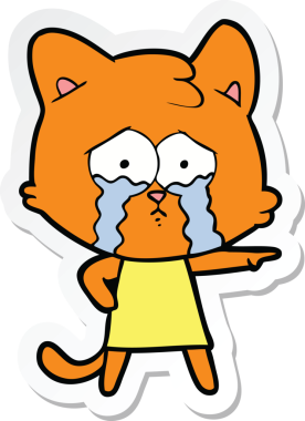 Bir insan tarafından çizilmiş ağlayan bir kedinin çıkartması.