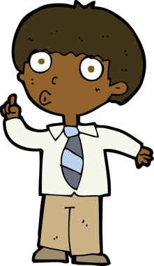 Bir insan tarafından çizilmiş bir sorusu olan karikatür okulu çocuğu.