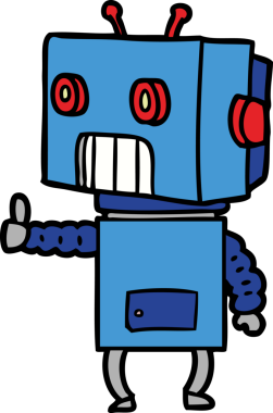 Bir insan tarafından çizilmiş çizgi film robotu