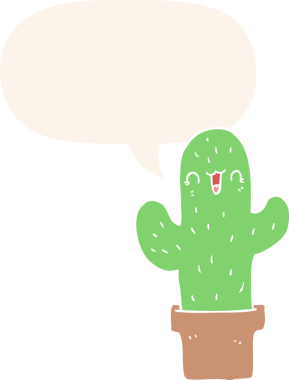 bir insan tarafından çizilmiş, konuşma baloncuklu çizgi film kaktüsü.