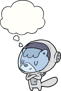 Bir insan tarafından çizilmiş düşünce baloncuklu astronot hayvan.