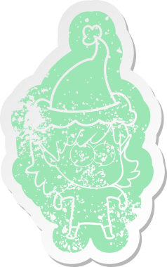 Bir insan tarafından çizilmiş Noel Baba şapkası takan elf bir kızın garip bir karikatürü.