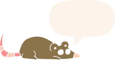 bir insan tarafından retro biçiminde konuşma baloncuğu çizilmiş çizgi film faresi