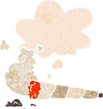 Düşünce baloncuklu çizgi film sigarası bir insan tarafından çizilmiş dertli retro desenli.