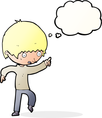 Çizgi film endişeli çocuk bir insan tarafından çizilmiş düşünce balonuyla işaret ediyor.