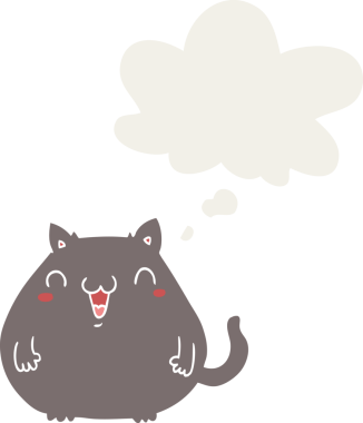 Düşünce baloncuğu olan çizgi film kedisi insan tarafından çizilmiş.