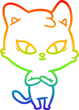 Gökkuşağı gradyan çizgisi bir insan tarafından çizilmiş şirin bir çizgi kedi çizimi