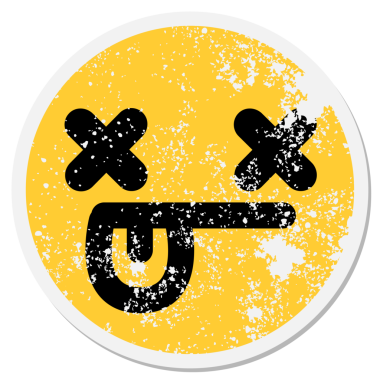 Bir insan tarafından çizilmiş dili dairesel etiketli ölü yüz.