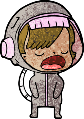 Karikatür astronot kadın bir insan tarafından çizilmiş.