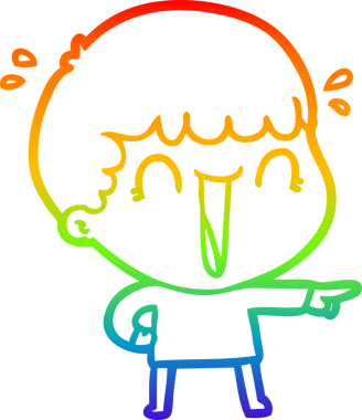 Gökkuşağı gradyan çizimi. Gülen bir çizgi film adamı bir insan tarafından çizilmiş.