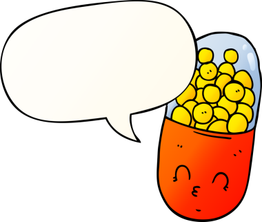 bir insan tarafından çizilmiş, konuşma baloncuklu çizgi film hapı.