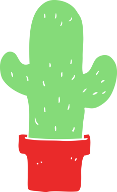 Bir insan tarafından çizilmiş düz renk çizgi film kaktüsü.