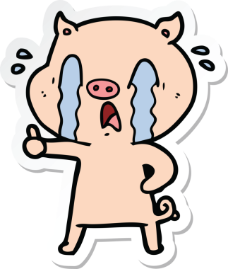 Bir insan tarafından çizilmiş ağlayan domuz çizgi filminin çıkartması.