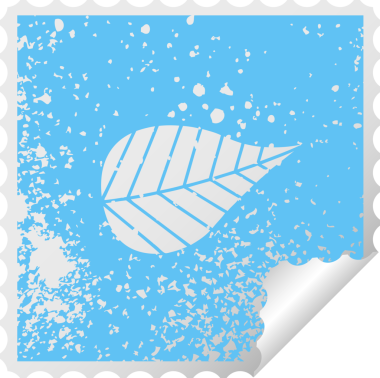 Bir insan tarafından çizilmiş yeşil yaprağın kareli kabuk soyma etiketi.