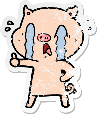 Bir insan tarafından çizilmiş ağlayan domuz çizgi filminin hüzünlü çıkartması.