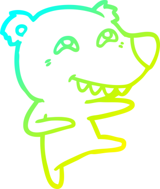 Bir insan tarafından çizilen dans sırasında dişlerini gösteren bir çizgi film ayısının soğuk gradyan çizimi