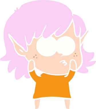 Bir insan tarafından çizilmiş düz renkli çizgi film elf kızı.