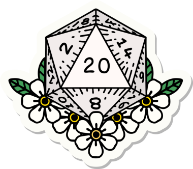 Bir insan tarafından çizilmiş 20 D20 zarının etiketi.