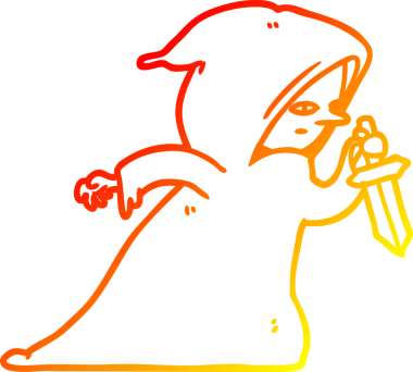 Bir insan tarafından çizilmiş, siyah cüppeli bir suikastçının sıcak çizgi çizimi.