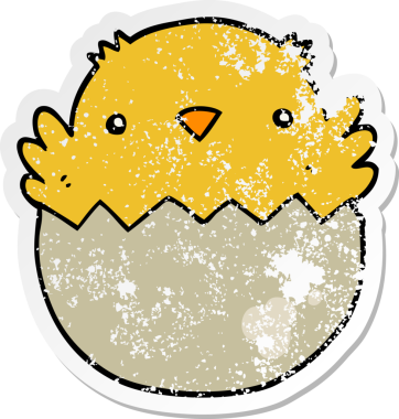 Bir insan tarafından çizilmiş yumurtadan çıkan karikatür civcivinin sıkıntılı çıkartması.