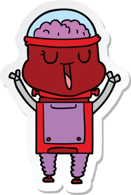 Bir insan tarafından çizilmiş mutlu çizgi film robotunun çıkartması.