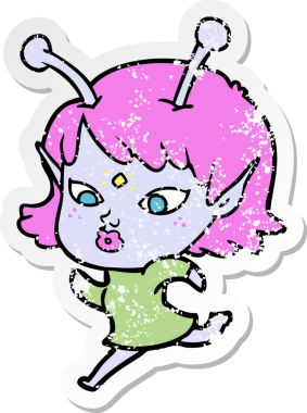 Bir insan tarafından çizilmiş güzel bir uzaylı kızın sıkıntılı çıkartması.