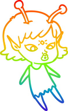 Gökkuşağı gradyan çizgisi bir insan tarafından çizilmiş güzel bir uzaylı kızın çizimi.