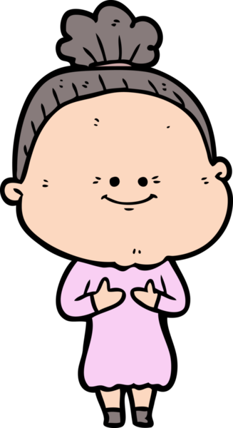 Bir insan tarafından çizilmiş mutlu yaşlı kadın çizgi filmi.