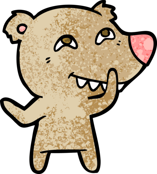 Bir insan tarafından çizilmiş dişleri gösteren çizgi film ayısı.