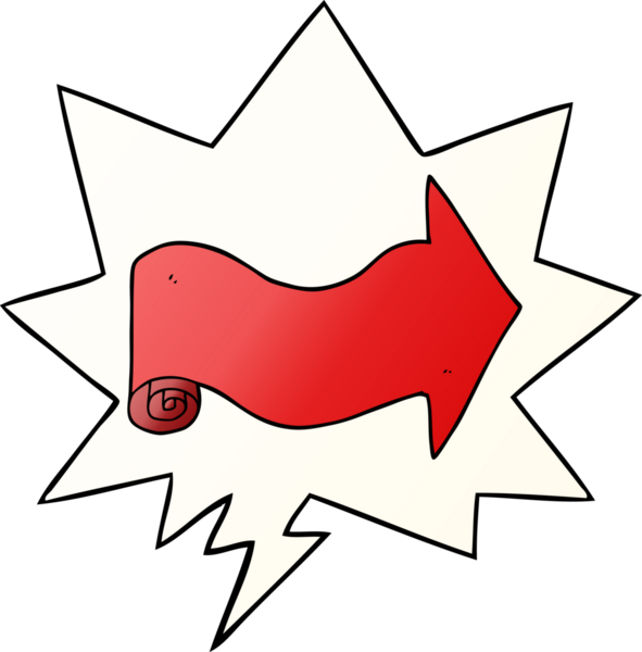 bir insan tarafından çizilmiş düzgün eğimli konuşma baloncuğu ile ok gösteren çizgi film