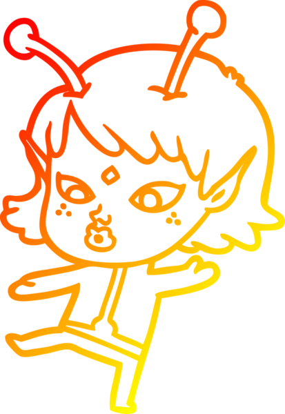 Bir insan tarafından çizilmiş güzel bir uzaylı kız çizgi çizimi.