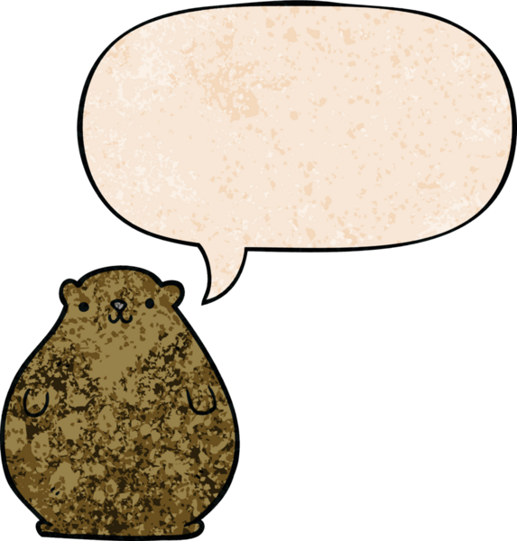 Bir insan tarafından çizilmiş eski moda konuşma baloncuğu olan çizgi film ayısı.